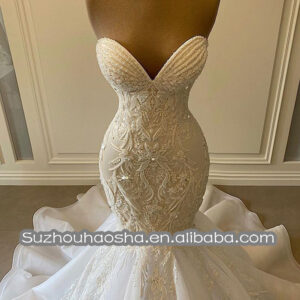 Sexy Sweetheart Mermaid African Wedding Dresses 2022 Luxury Beaded Embroidery Women White Organza Bridal Wedding Gowns