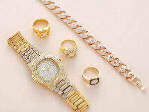 Fashion Rhinestone Crystal Men Watch Gift Set With Bracelet Ring Luxury Diamond Quartz Watch For Men Relojes De Cuarzo