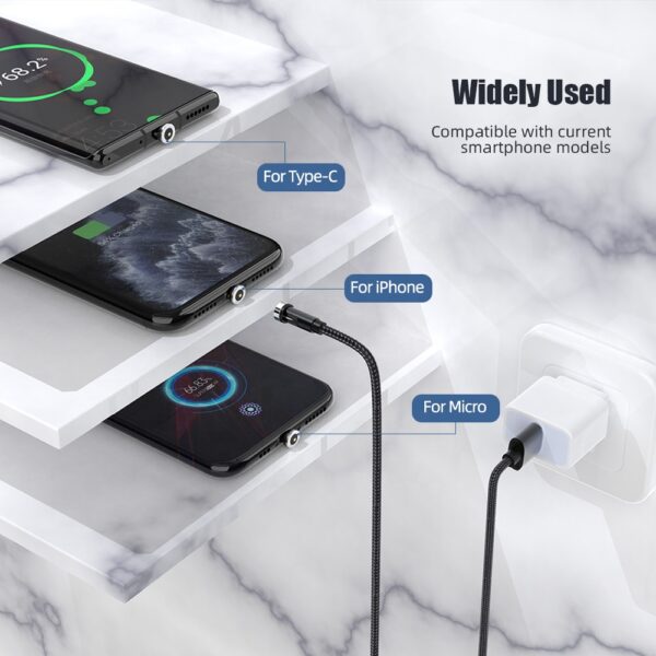1 sample ok 3 in 1 Led Micro USB C Mobile Phone Charger for Lighting 540 Degree Rotating Magnetic Charging Cable - Image 4