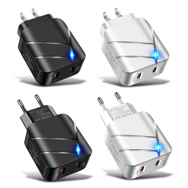 28w Dual Port Qc3.0 Fast Cell Phone Charger Portable Wall Charger Adapter Mobile Phone Techno Original Phone Charger Black White - Image 6