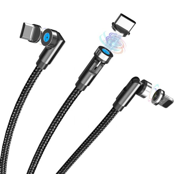 1 sample ok 3 in 1 Led Micro USB C Mobile Phone Charger for Lighting 540 Degree Rotating Magnetic Charging Cable - Image 6