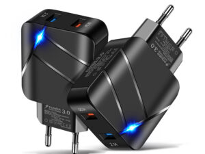 28w Dual Port Qc3.0 Fast Cell Phone Charger Portable Wall Charger Adapter Mobile Phone Techno Original Phone Charger Black White