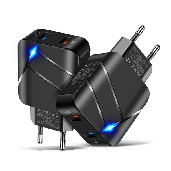 28w Dual Port Qc3.0 Fast Cell Phone Charger Portable Wall Charger Adapter Mobile Phone Techno Original Phone Charger Black White
