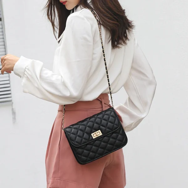 New style small fragrance women's bag all-match rhombus chain embroidery thread one shoulder messenger small square bag mini bag - Image 4